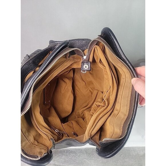 Patricia Nash Satchel Purse Tooled Studded Black Leather 13W x 10H Bottom Studs - Picture 13 of 16